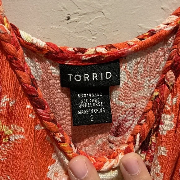 Torrid orange floral braided tank top size 2 - Picture 3 of 7